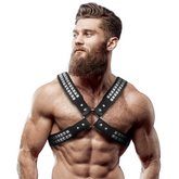 FETISH SUBMISSIVE ATTITUDE - MEN'S CROSS-CHEST ECO-LEATHER HARNESS WITH RIVETS